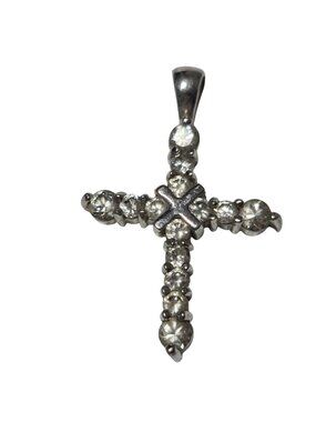 Rhinestone Cross Pendant Necklace Charm Silver Tone Religious Fashion Jewelry